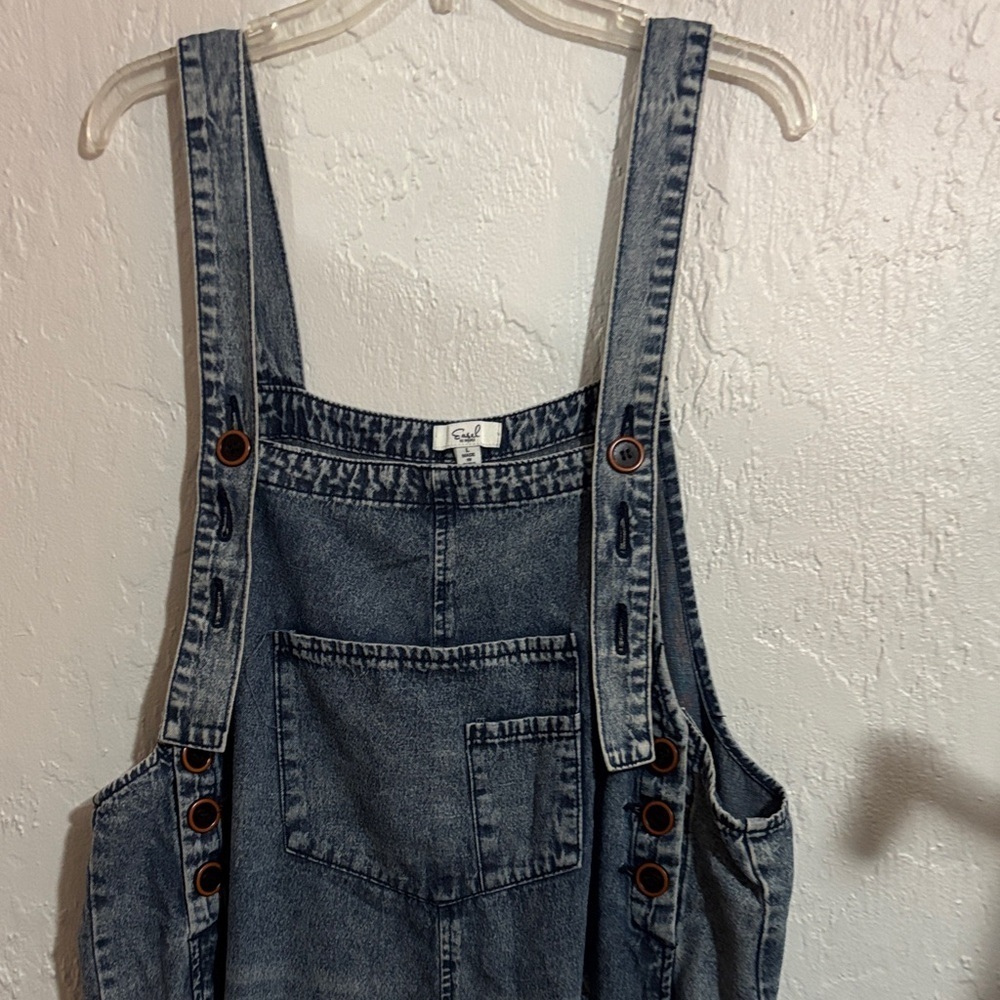 Easel Distressed Blue Denim Overalls - Picture 3 of 7